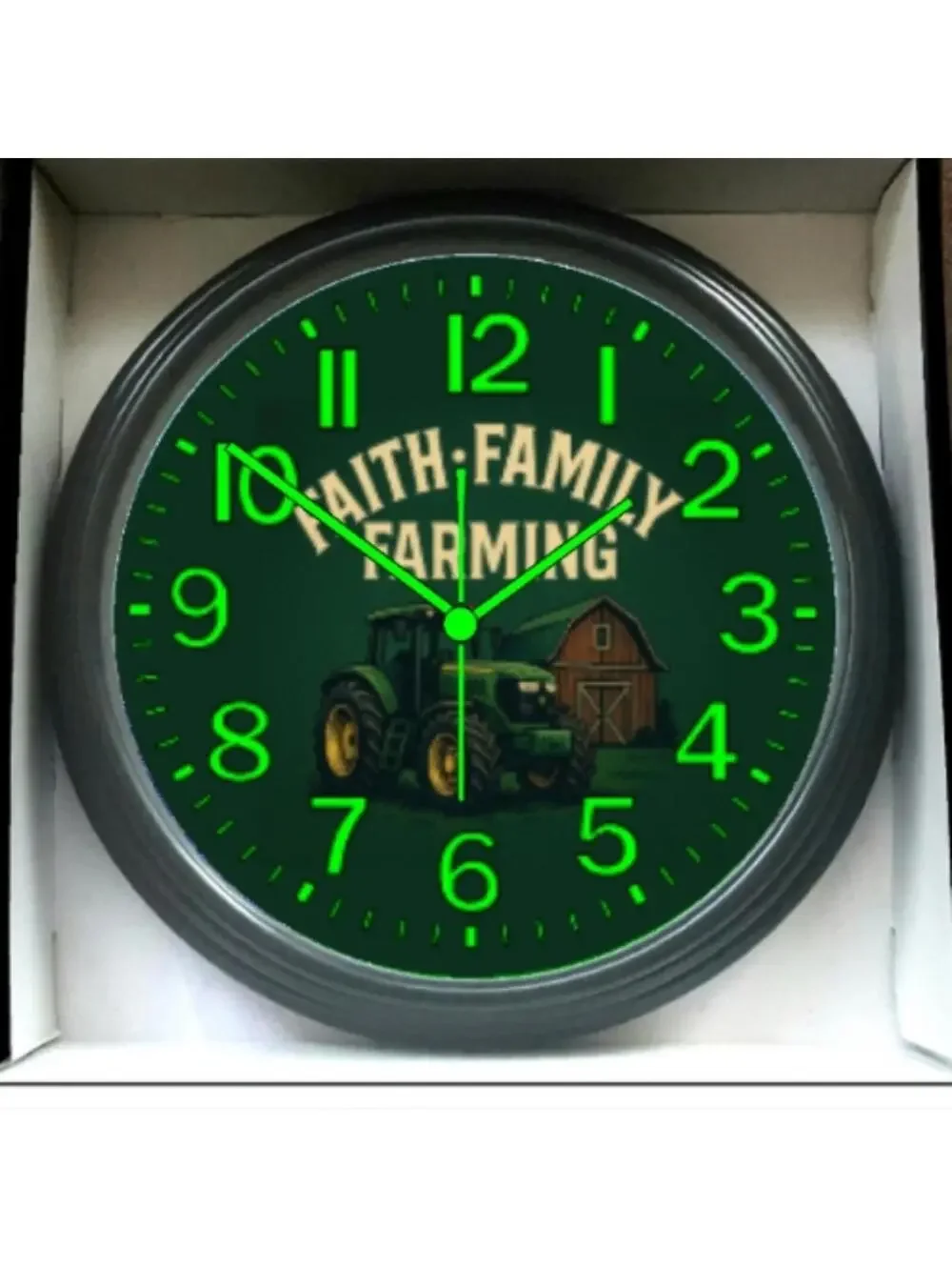 John Deere Faith Family And Farming Glow In The Dark Wall Clock New!